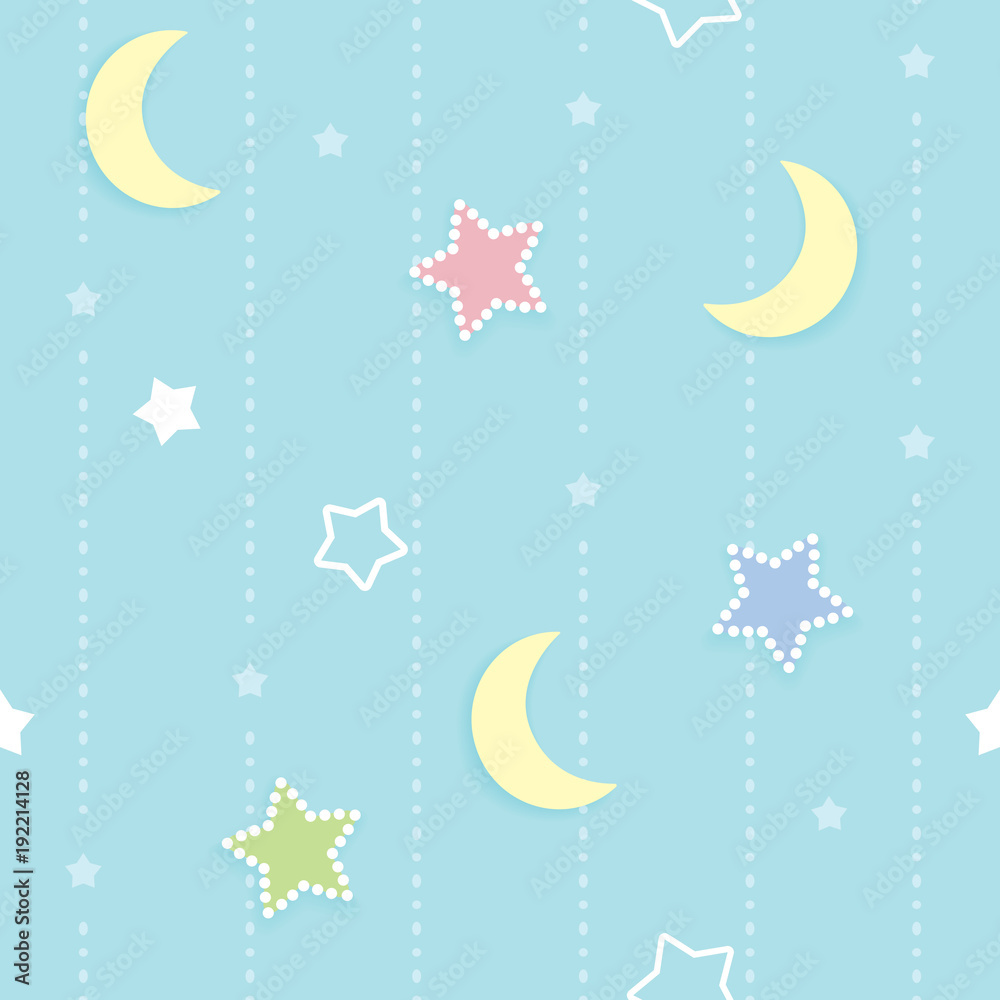 custom made wallpaper toronto digitalCute seamless pattern background with colorful dotted and outlined stars and crescent moon. Children's bedroom, baby nursery decorative wallpaper. Vector Illustration.