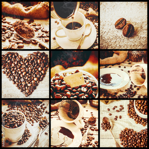 collage many pictures of coffee.  