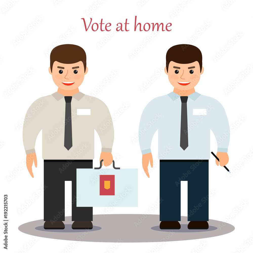 Members of the election Commission with a portable box for voting. Vector. Members of the election Commission with a portable box for voting. Vector.