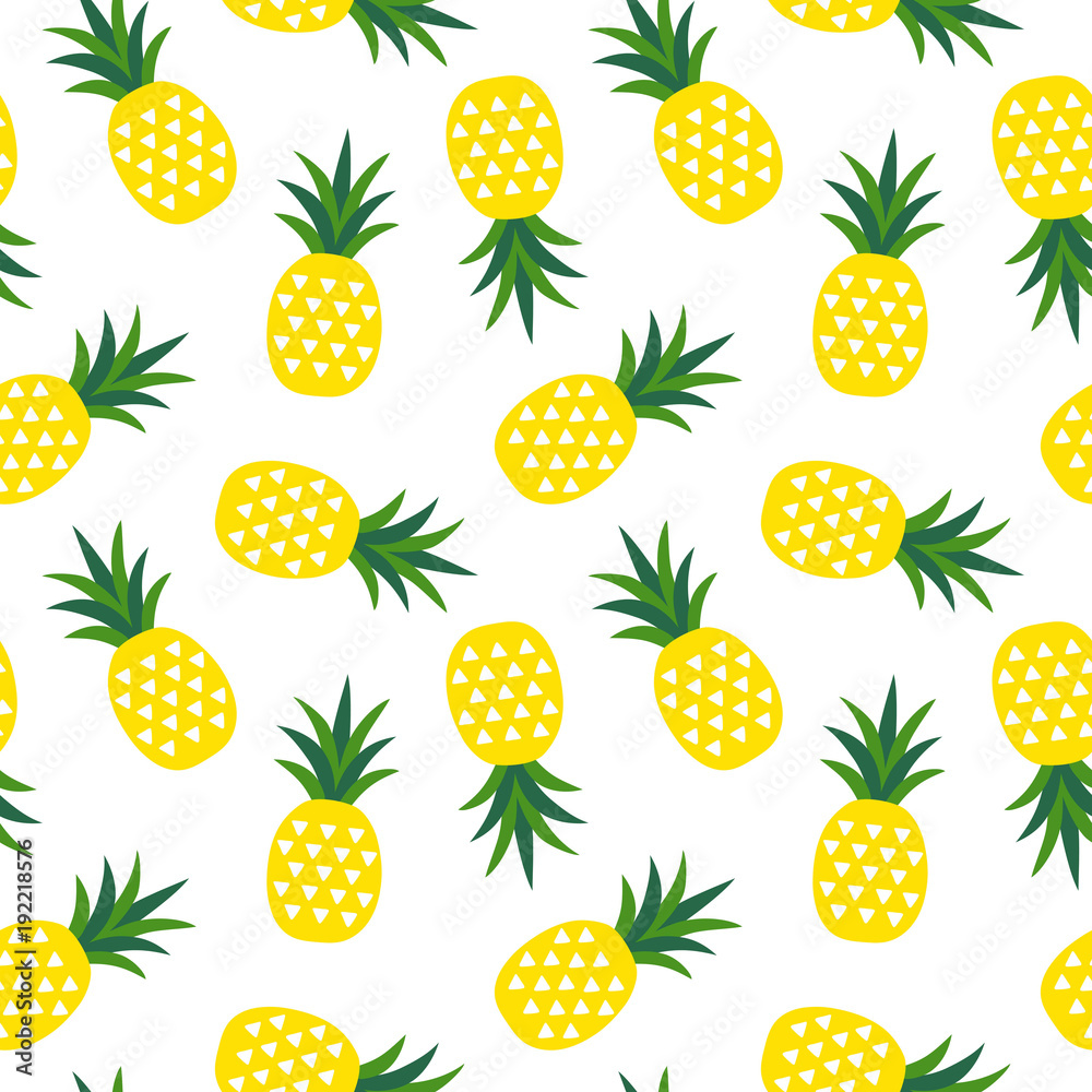yellow pineapple with triangles geometric fruit summer tropical pattern on  a white background seamless vector Stock Vector | Adobe Stock