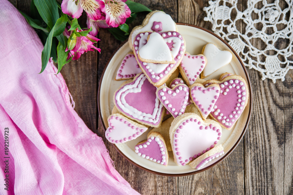 pink Valentine's heart shaped cookies pink Valentine's heart shaped cookies