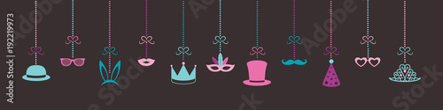 Funny hanging party elements - carnival, photobooth and birthday party. Vector.