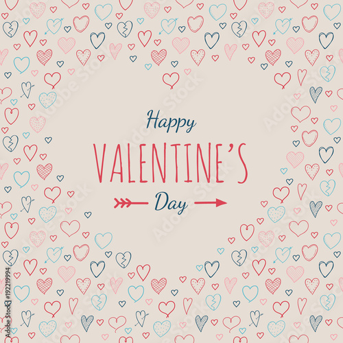Cute card with heart sketch and wishes for Valentine's Day. Vector.