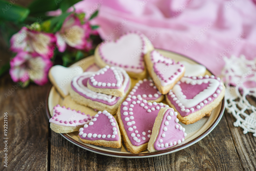 pink Valentine's heart shaped cookies pink Valentine's heart shaped cookies