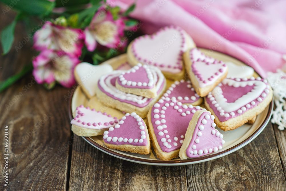 pink Valentine's heart shaped cookies pink Valentine's heart shaped cookies