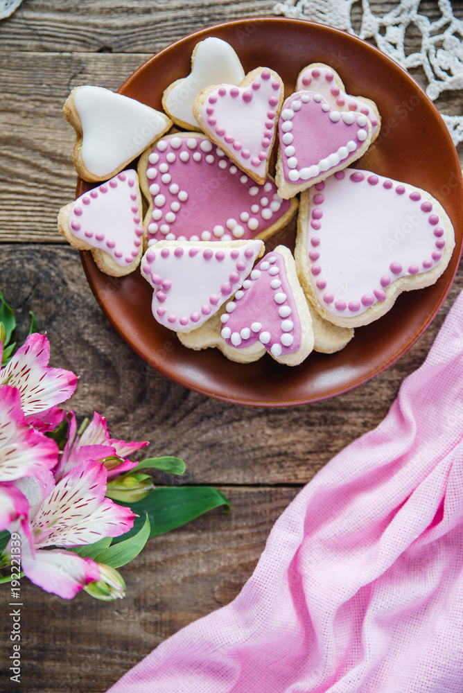 pink Valentine's heart shaped cookies