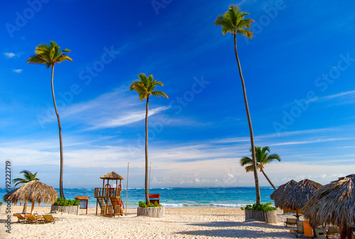 Sunny beach, white sand. Dominican Republic, Bavaro coast beach photo