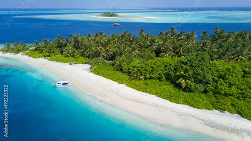 Fototapeta Naklejka Na Ścianę i Meble -  Aerial view of tropical iceland with sandy beach, Maldives
