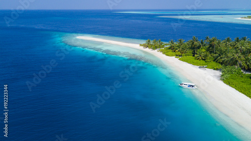Aerial view of tropical iceland with sandy beach, Maldives