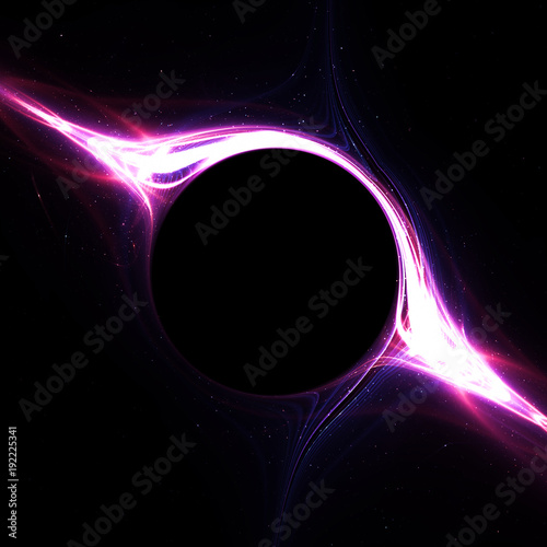 Close-up on a black hole with pink nebula