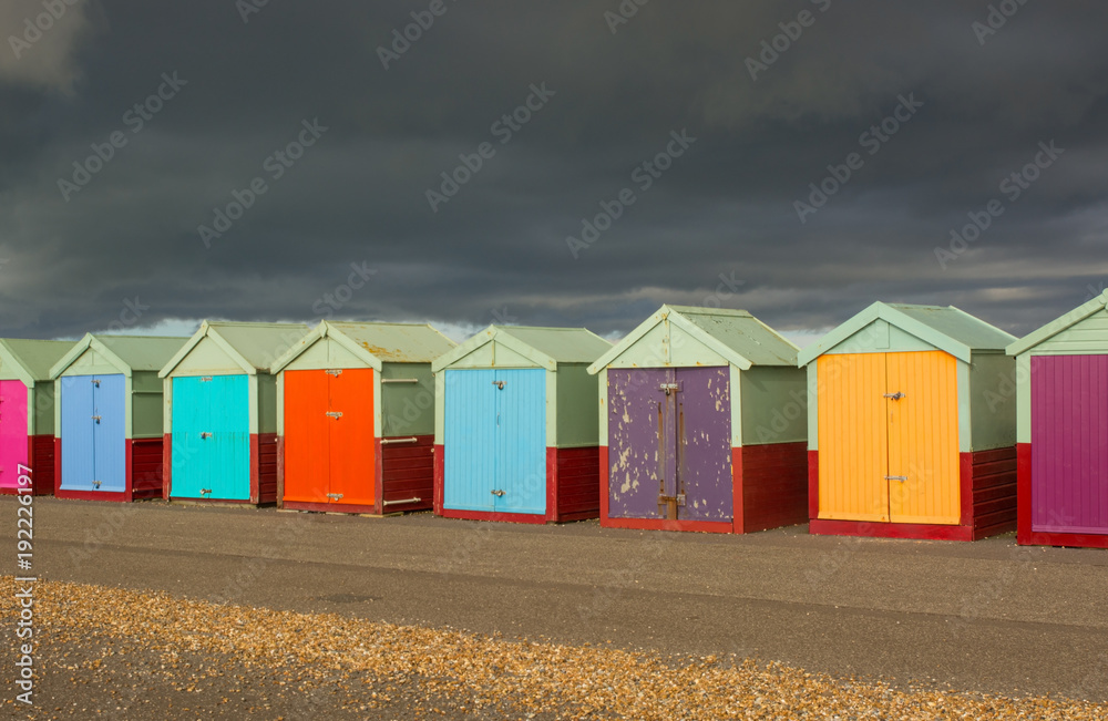 Beach huts on Brighton seafront. England