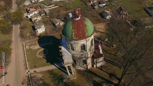 Wonderful Catholic church aerial view, Catholic church located in the village Pidgirci (Lviv region, Ukraine), aerial view of Old Catholic church photo