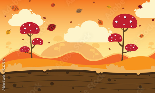 Game modern style background with mushroom autumn sunny day
