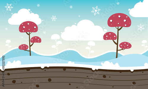 Game modern style background with mushroom winter