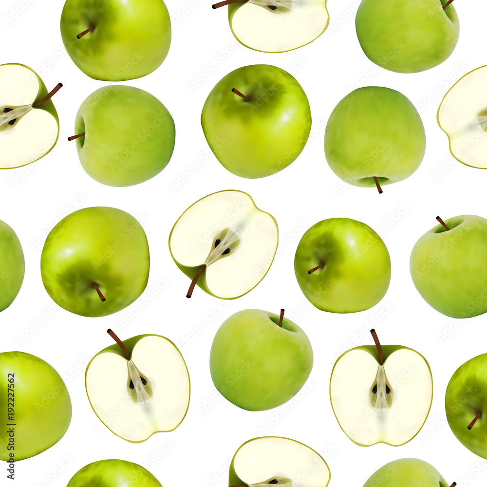 Background seamless of realistic green apples pattern. Background seamless of realistic green apples pattern.