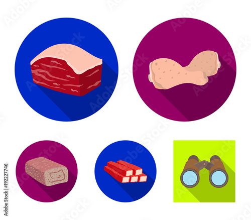 Chicken drumstick, podcherevina, crab sticks, meatloaf. Meat set collection icons in flat style vector symbol stock illustration web.