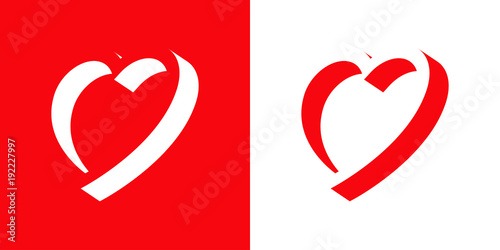 Icono plano corazon espacio negativo en rojo y blanco