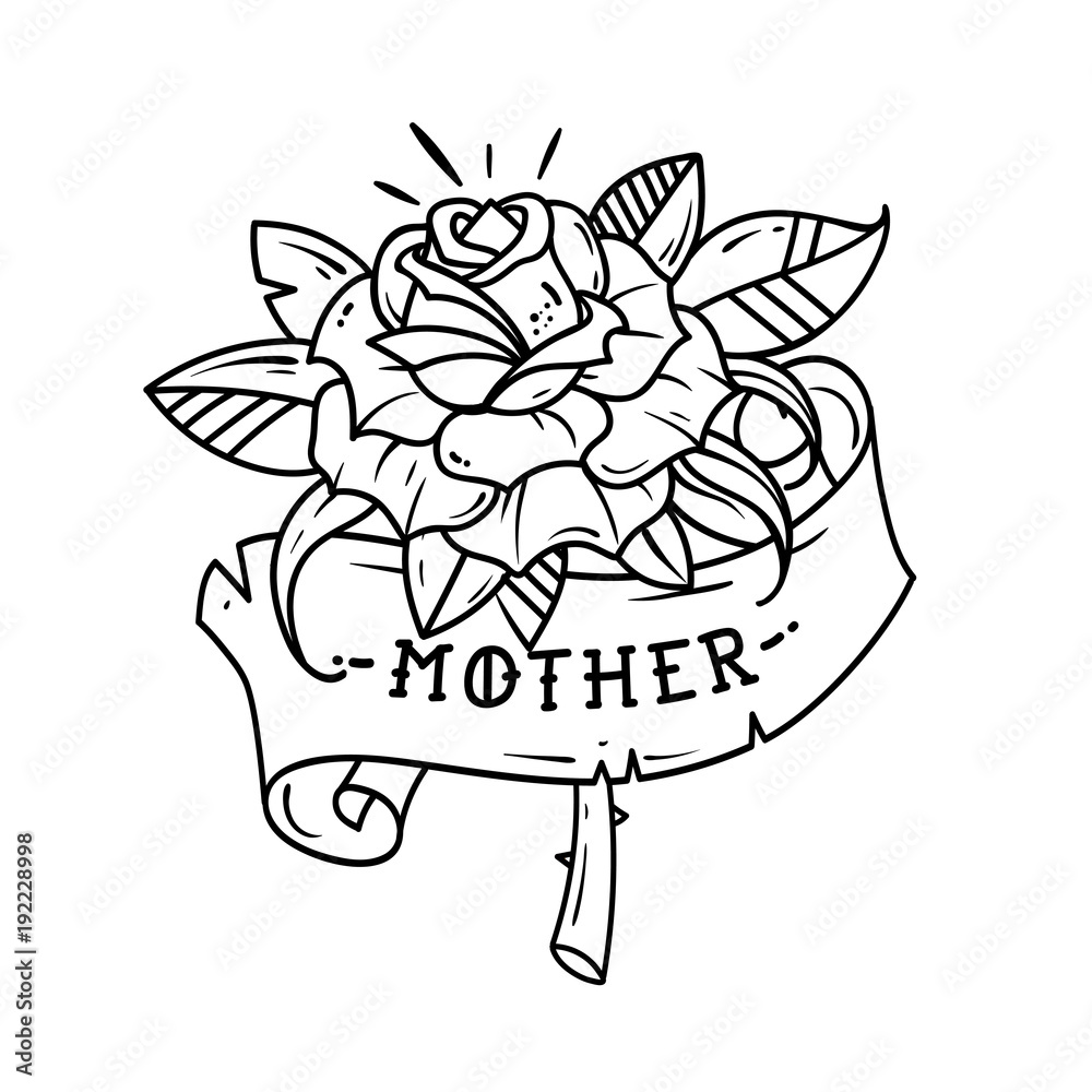 470 Rose Tattoo With Ribbon Drawings Illustrations RoyaltyFree Vector  Graphics  Clip Art  iStock