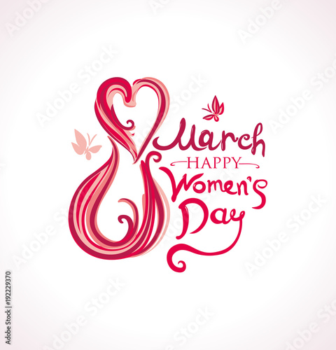 Wallpaper Mural Red handwritten template. 8 March. Happy Women's Day. The eight is drawn by two hearts and curls. To the international womens day. Torontodigital.ca