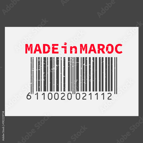 Vector realistic barcode Made in Marocco on dark background.