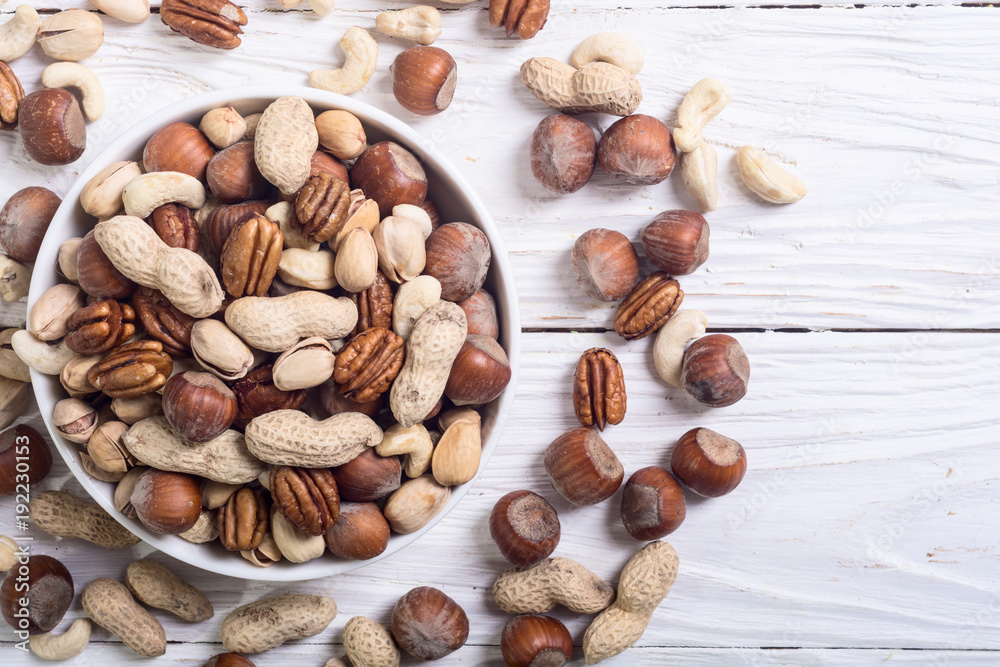 Mix of nuts in plate Mix of nuts in plate
