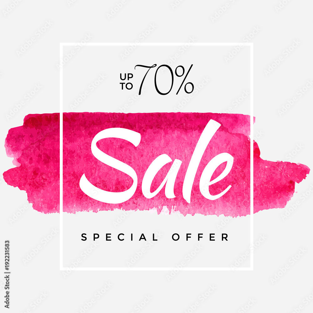 Fototapeta Watercolor Special Offer, Super Sale Flyer, Banner, Poster, Pamphlet, Saving Upto 70% Off, Vector illustration with abstract paint stroke