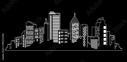 Vector black cities silhouette icon set on black. Night city lights