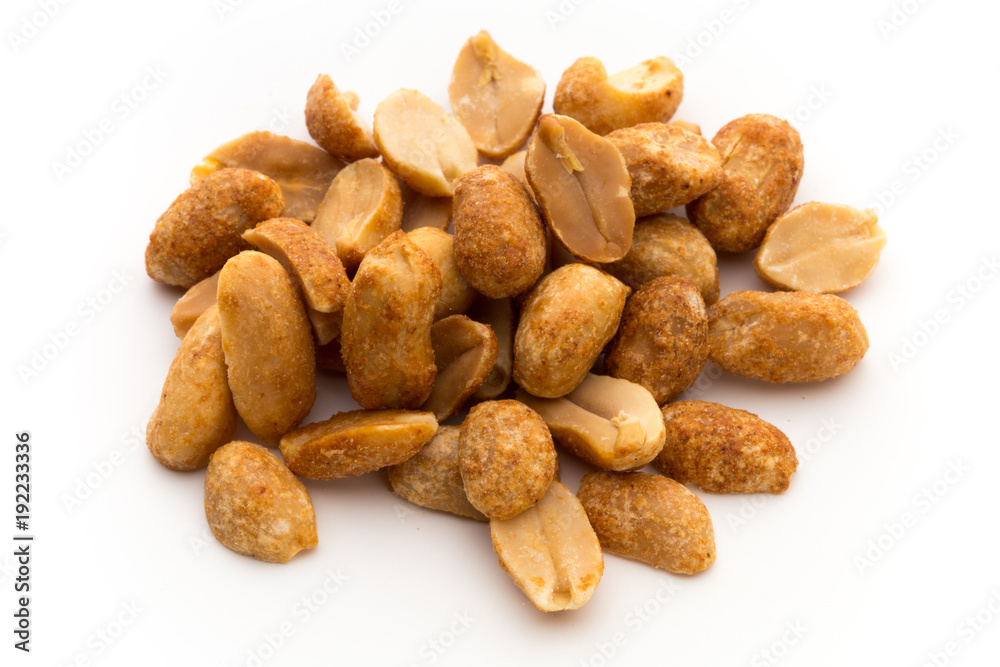 Peeled peanuts on the isolated background. Peeled peanuts on the isolated background.