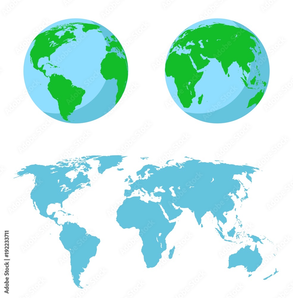 vector illustration set - map of the world, the two hemispheres vector illustration set - map of the world, the two hemispheres