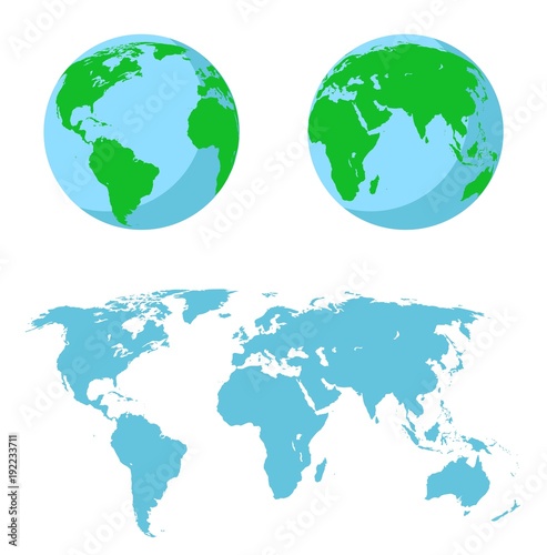 vector illustration set - map of the world, the two hemispheres