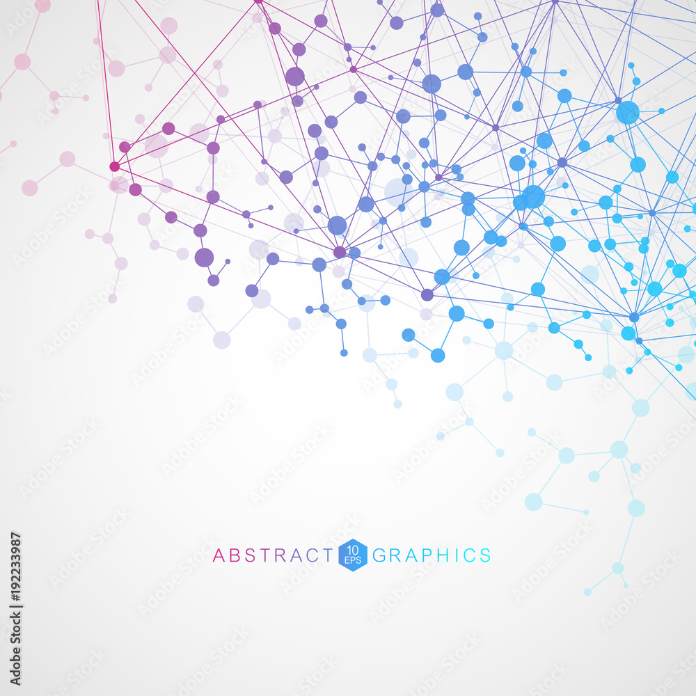 Structure molecule and communication. Dna, atom, neurons. Scientific concept for your design. Connected lines with dots. Medical, technology, chemistry, science background. Vector illustration.