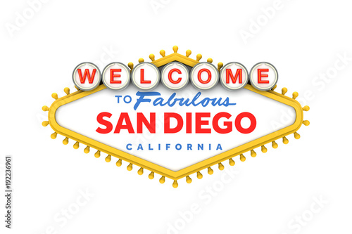 Welcome to San Diego sign in classic las vegas style design . 3D Rendering