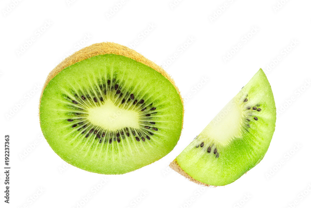 Fototapeta premium Half and slice of kiwi fruit isolated on white background