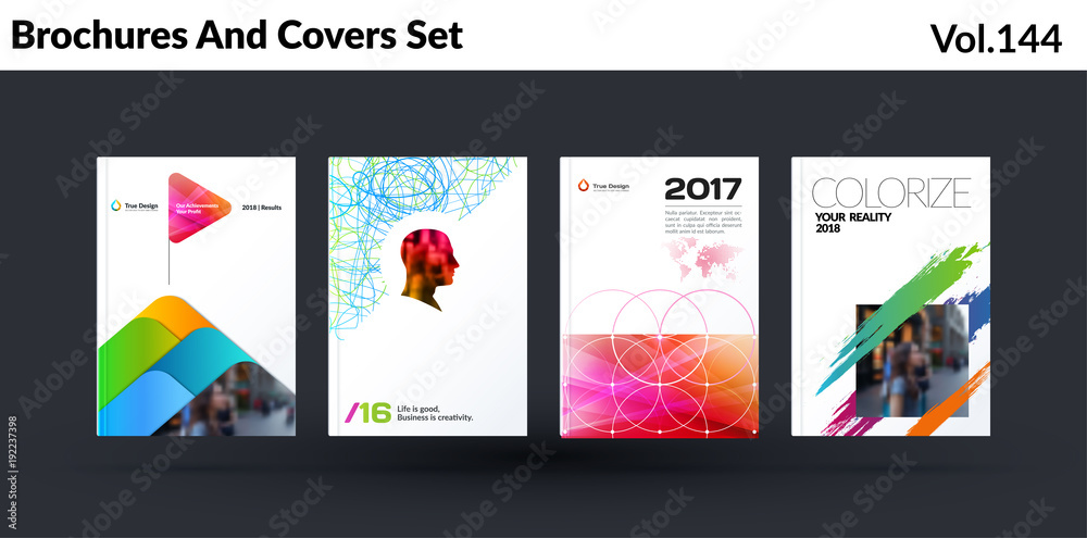 Naklejka premium Mega set of abstract templates for business, trendy colourful triangles