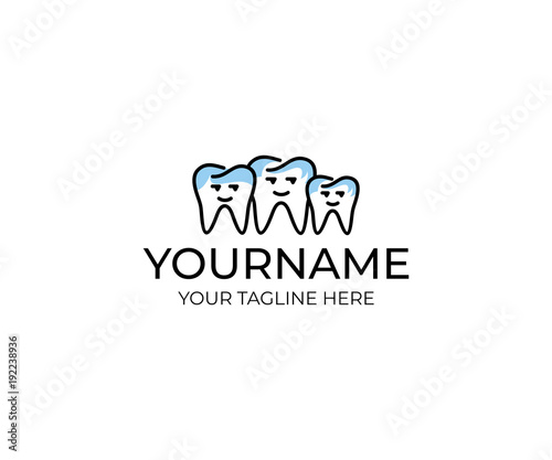 Tooth family logo template. Dental cartoon character vector design. Healthy teeth illustration
