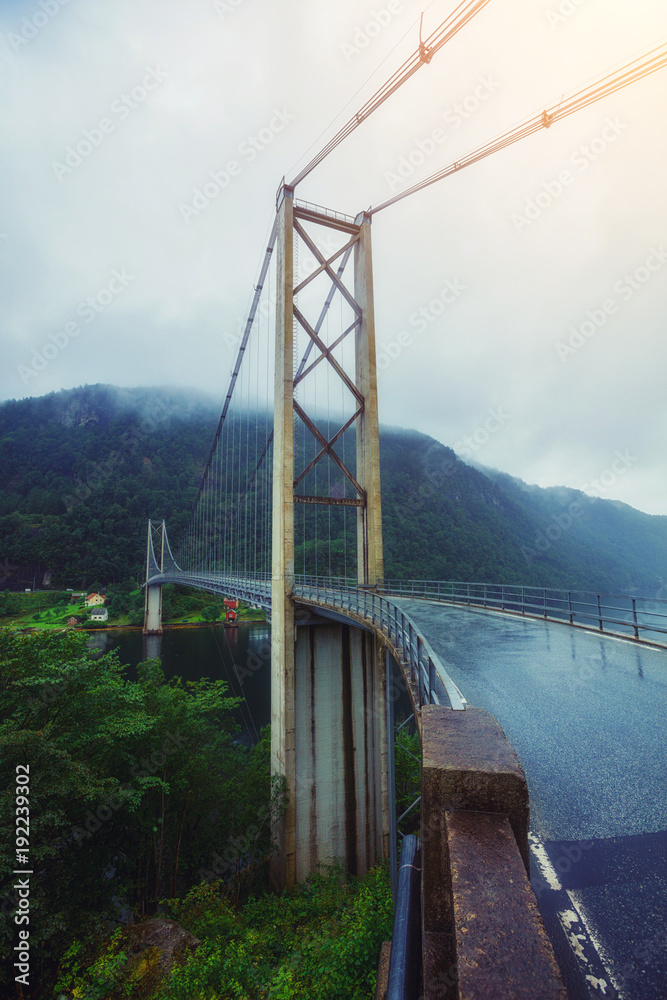 Fototapeta premium Typical Norwegian view of the bridge across the fjord.