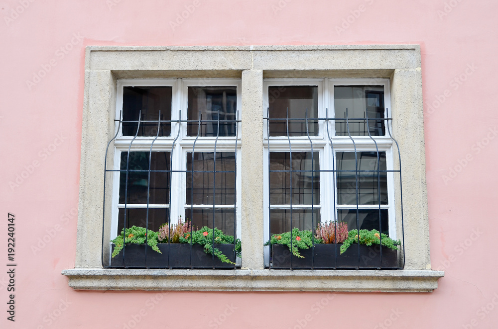 Colorful windows of old houses in Budapest, Hungary.