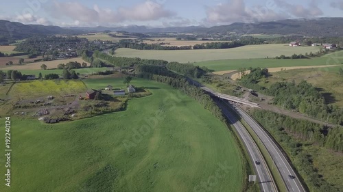 Aerial top view on the e18 highway in Drammen near Oslo, Norway photo