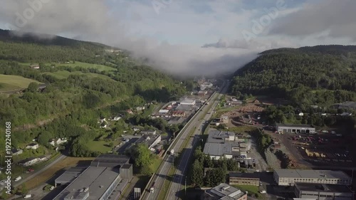 Aerial top view on the e18 highway in Drammen near Oslo, Norway photo