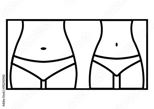 Fat and slim woman figure, before and after weight loss. Female body silhouette, outline design. Vector illustration