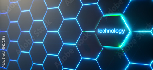 Abstract futuristic surface hexagon pattern with light rays