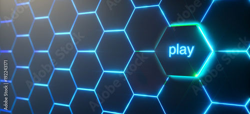 Abstract futuristic surface hexagon pattern with light rays