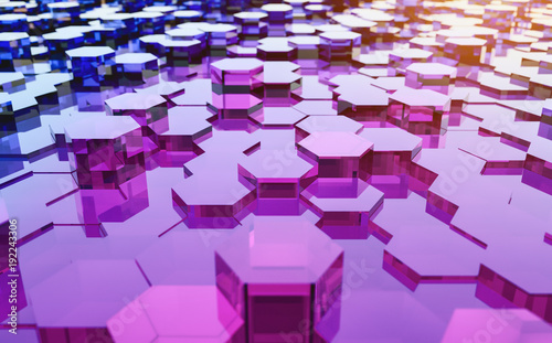 Abstract futuristic surface hexagon pattern with light rays