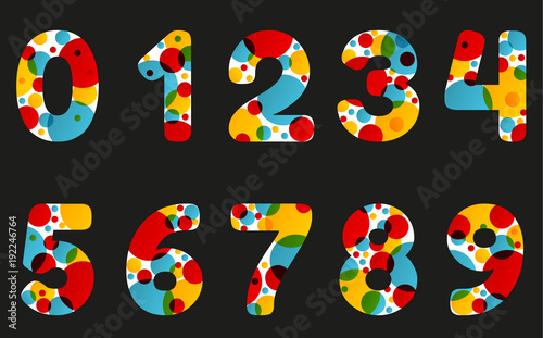 Set of 4 isolated abstract lava lamp styled numbers - multiply effect, nice and funky numbers isolated on black, colorful typescript