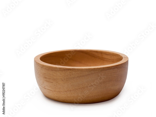 Wooden bowl isolated on white background.