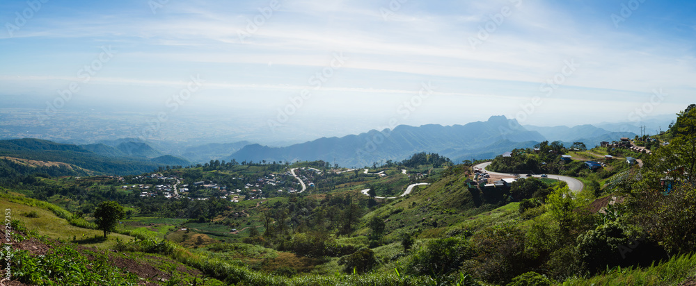 Nature landscape mountain forest, Morning spring countryside in Phu tub berk, Thailand