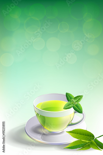 glass cup leaves green tea  on  adstrack background.