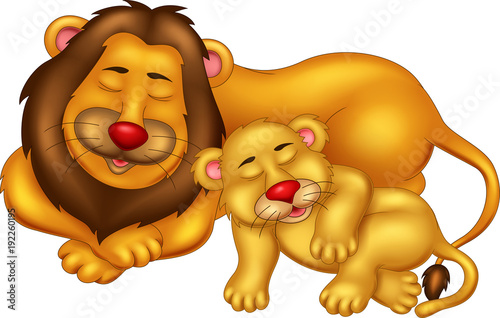 cute lion cartoon sitting with sleeping and smile