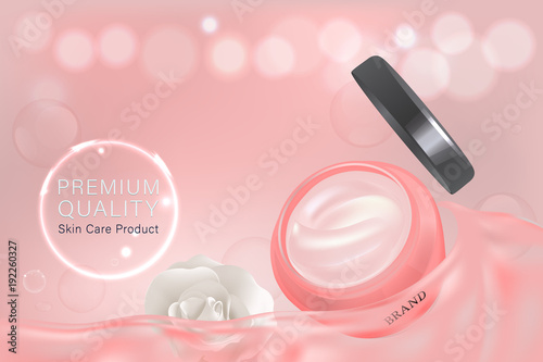 cosmetic container with advertising background ready to use, luxury skin care ad. vector 3d illustration.