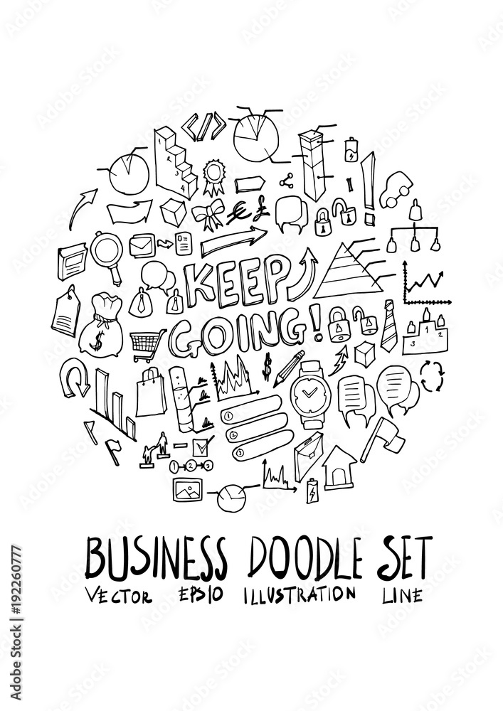 Business doodle illustration circle form on a4 paper wallpaper line sketch style eps10